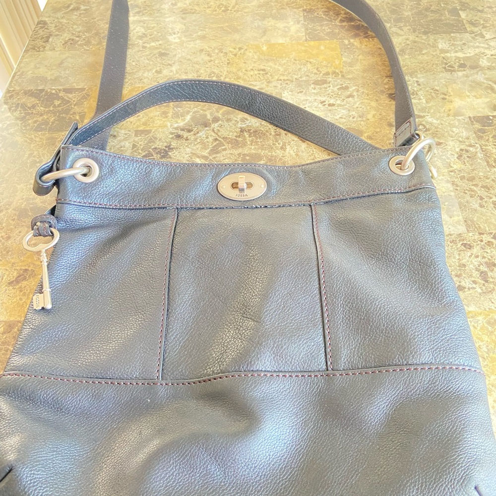 Fossil Hunter Black Leather Hobo Crossbody Supple Soft Leather